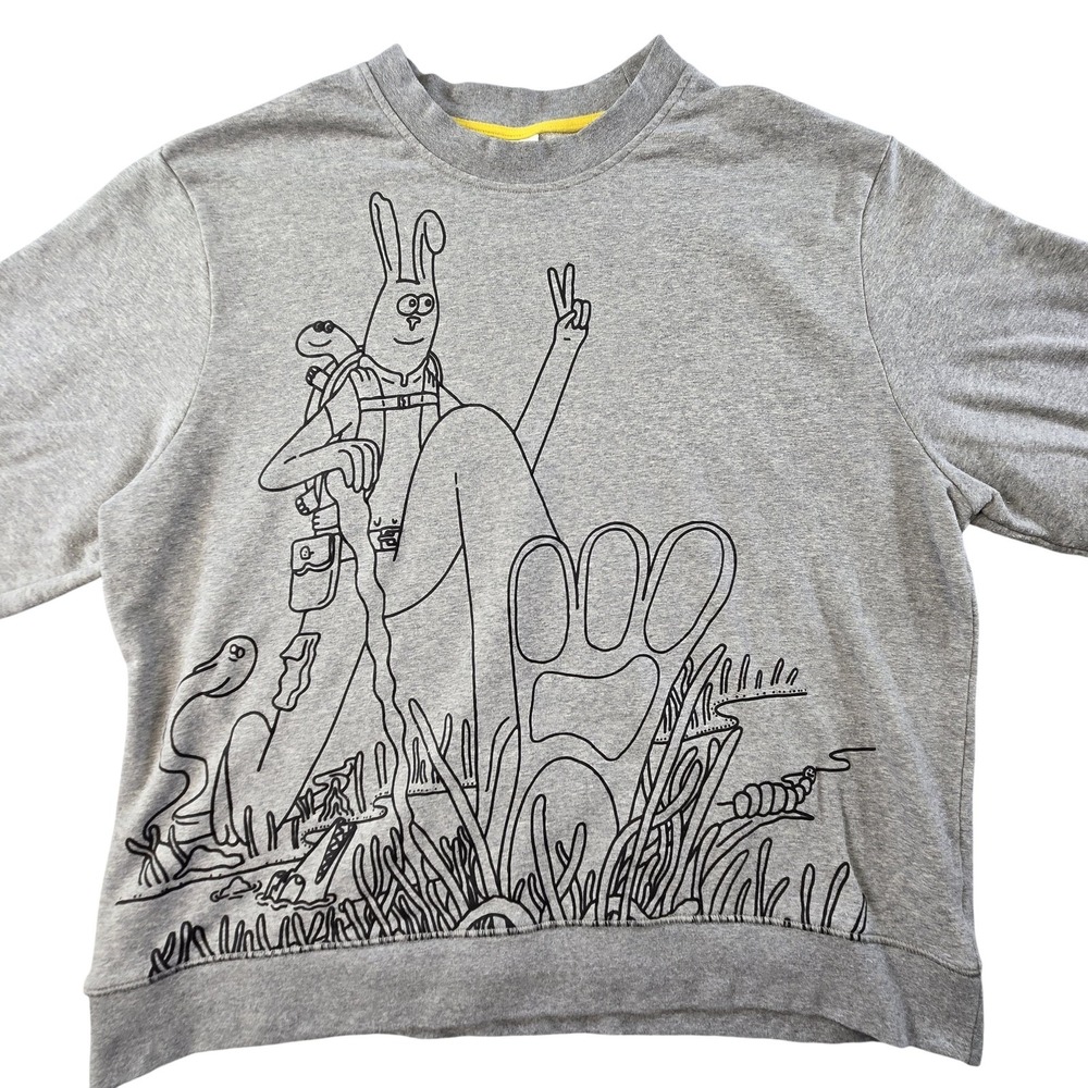 Bonobos Sweatshirt Mens‎ 2XL Gray Pullover Fleece Graphic Cartoon Logo Relaxed